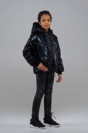 Чорна дута куртка для дівчаток з принтом