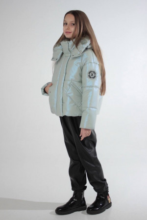 Оливкова дута стильна куртка для дівчаток