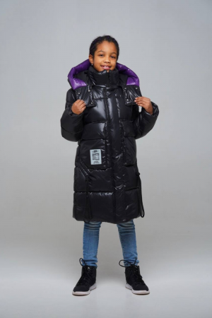 Черно-фиолетовая зимняя куртка для девочек