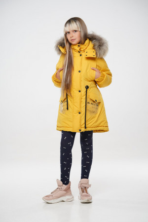 Зимова куртка для дівчаток з капюшоном гірчичного кольору