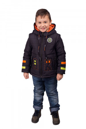 Демісезонна куртка для хлопчиків графітового кольору з помаранчевими вставками