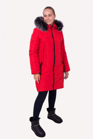 Зимняя удлиненная куртка красного цвета для девочек